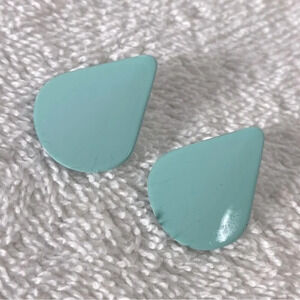 Vintage Light blue Painted Metal Teardrop Shaped Clip On  Earrings
